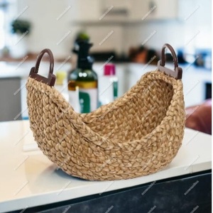 Storage <b>Basket</b> Natural Color <b>Water</b> <b>Hyacinth</b> Material Foldable Oval Storage <b>Basket</b> With Handle for Sundries - Product Image 2