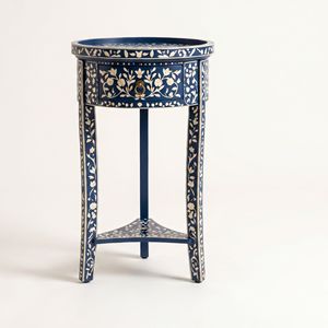 Indian Handmade Bone inlay <b>Round</b> Bone Inlay <b>Bedside</b> <b>Table</b> in Floral Design Customized Bone Inlay Side <b>Table</b> From India - Product Image 1
