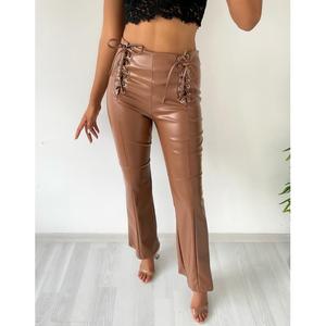 Mybeefashion Women's Casual Brown <b>Boot</b> Cut <b>Pants</b> - Stylish Full Length Trousers for Everyday Wear, Available in S, M, L Sizes - Product Image 1