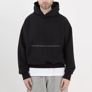 Sudadera con Capucha Personalizada de Estilo Urbano, Unisex, Negra, de Lujo, 100% Algodón, Lisa, Gruesa, Holgada, de Felpa, para Hombre - Product Image 1