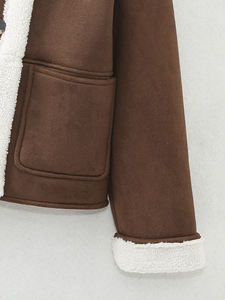 Veste d'hiver décontractée de couleur marron à col rabattu et à manches longues pour femmes - Product Image 5