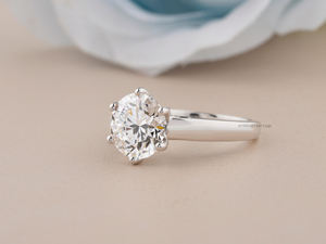 Bague de fiançailles en diamant Moissanite de coupe ronde de couleur D impeccable à six broches Solitaire bande en argent poli pour femmes bagues en pierres précieuses - Product Image 2