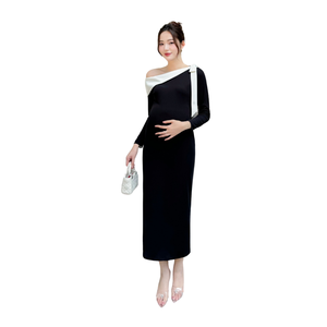 V1252 Cómodo Vestido largo de maternidad Transpirable y absorbente de sudor Tela suave Buena absorción Precio - Product Image 1