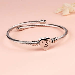 Classic and Trendy Twisted Steel Heart Cable Initial Bracelet Gold Plated Religious <b>Charm</b> <b>Bangles</b> Gift for Any Occasion - Product Image 4