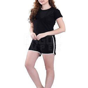 Street Wear Casual Mujer Venta al por mayor Camiseta y pantalones cortos Conjunto 100% algodón Logotipo personalizado Camiseta y pantalones cortos Conjunto - Product Image 4