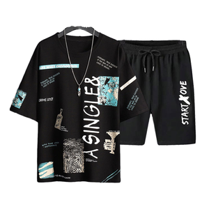 Conjunto Deportivo Corto de Verano para Hombre, Transpirable, 100% Algodón, Camiseta de Manga Corta y Pantalones Cortos, 2 Piezas - Product Image 1