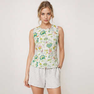 Blusa de Algodón Tejido con Bordado Floral Inspirado en la Naturaleza, Cuello Asimétrico, Formal y Elegante, con Botones, Tallas XS-XL, Larga, para Otoño - Product Image 1