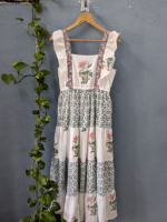 Robe longue maxi en pur coton, style gothique, imprimé floral artisanal, col carré, sans manches, pour l'automne et l'été, tenue de jour écologique