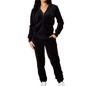 Conjunto Deportivo de Terciopelo para Mujer, 100% Algodón, con Logotipo Personalizado, Sudadera con Capucha y Cremallera, Pantalones Deportivos, Conjunto Deportivo Informal para Correr, Terciopelo Sólido para Invierno - Product Image 1