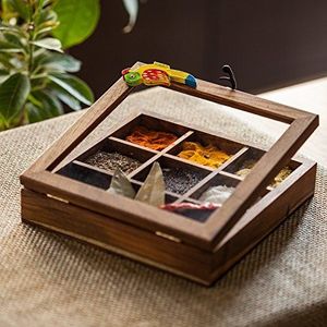 ADDITION NATURAL WOODEN Premium Printed Home Wooden Tabletop Spice Box With Separate Compartments for Spices and Dry Fruit - Product Image 5
