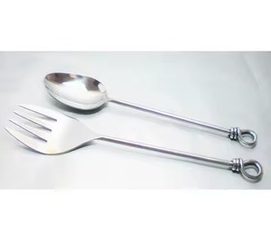 Ensemble de service à salade avec manche en acier inoxydable fait main ensemble de service à salade en métal en acier inoxydable grande cuillère et ensemble de serveur - Product Image 1