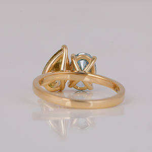 Bague Toi et moi ovale et poire/10k or jaune bague solitaire à la mode Toi et moi bague de mariage pour son cadeau d'anniversaire - Product Image 3