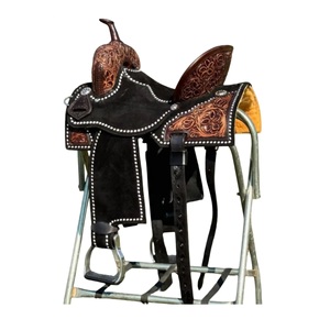 Vente chaude Designer Western selle sans arbre couleur noire DD cuir Floral usiné cuir Patch rembourré siège équitation Tack - Product Image 1