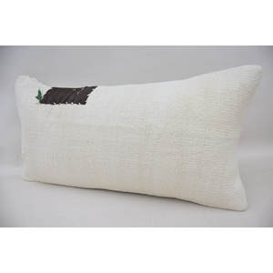 Almohada de lana de retazos Beige Toile 12x24 pulgadas almohada decorativa tejida Vintage rústica/primitiva para ropa de cama portátil - Product Image 3