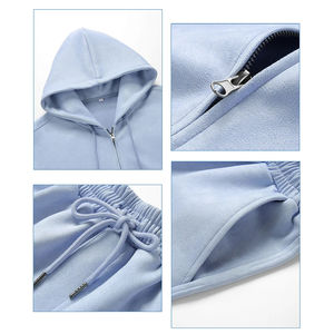 Chándal de lana 100% algodón transpirable personalizado unisex, conjunto de 2 piezas de color sólido para invierno con impresión digital - Product Image 6