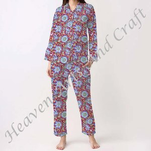 Conjunto de Pijamas de Algodón 100% para Mujer, Ropa de Dormir Suave para el Hogar, Conjunto de Pijamas de Primavera/Verano con Estampado Floral/Personajes/Letras/Estampado/Vacaciones/Árbol PJ053 - Product Image 6