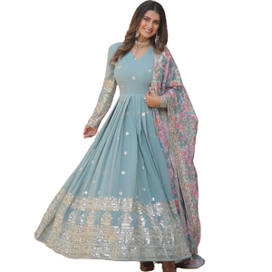 Último diseñador Faux Georgette con bordado Zari Lentejuelas vestido de trabajo por Fab Zone - Product Image 1