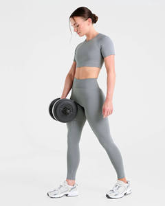 OEM Latest Design High <b>Waist</b> Grey Compression <b>Leggings</b> With <b>V</b> Shaped Back Elastic <b>Waist</b> Gym Workout Wear Yoga <b>Leggings</b> For Women - Product Image 6
