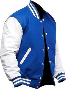 <b>Jacket</b> for Man Men's Varsity <b>Jacket</b> Blue Real <b>White</b> Leather Sleeves Baseball College Bomber Letterman <b>Jacket</b> - Product Image 2