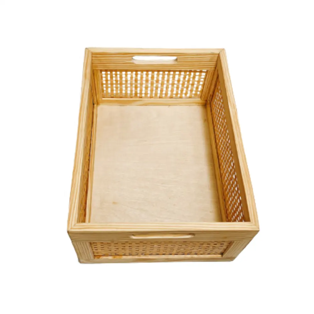 Kotak penyimpanan kayu dekoratif pedesaan kualitas tinggi wadah makanan bambu persegi panjang dan pengatur dapur dari Vietnam