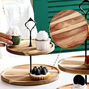 Soporte de madera contemporáneo de dos niveles para pasteles Presentaciones elegantes Herramientas para pasteles - Product Image 3