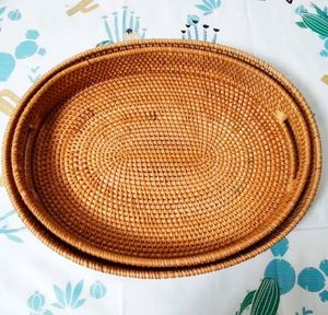 ถาดเสิร์ฟขนมหวายสานทำด้วยมือถาดเสิร์ฟอาหารแก้วน้ำถาดหวายขนาดใหญ่ดีไซน์น่าชื่นชม - Product Image 2