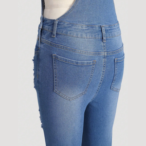 Combinaison skinny décontractée à taille haute pour femmes, pantalon en denim lavé moyen avec bretelles sans manches, coupe régulière, barboteuse de yoga - Product Image 3