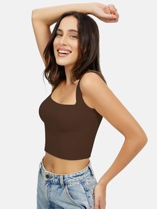 เสื้อกล้ามคอสี่เหลี่ยมของผู้หญิง-เสื้อครอปแขนกุดซับในสองชั้นผ้าแอร์ทัช - Product Image 4