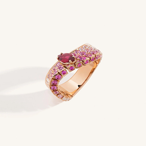 Luxury Rose <b>Gold</b> <b>Cocktail</b> <b>Ring</b> With Pear Cut Ruby And Pink Sapphires Channel Set Prong Setting Women Party Jewelry - Product Image 2
