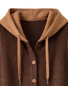 Manufacturer Brown <b>Hooded</b> Knitted Sweater Vest Wool Acrylic Sleeveless Button Front Winter <b>Cardigan</b> With Pockets OEM ODM - Product Image 5