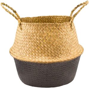 Panier à ventre en jonc de mer avec poignées rangement pliable pour pot de plantes à linge noir naturel fabriqué au Vietnam - Product Image 1