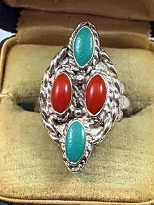 Anillo de plata vintage del sudoeste hecho a mano turquesa joyería retro ajustable vaquera anillo estilo antiguo joyería occidental - Product Image 2