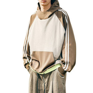 Sudadera con Capucha Personalizada de Alta Calidad, Cuello Alto, Bloques de Color, Cordón Ajustable, Dobladillo Ajustable, Mangas con Rayas, Sudadera Extra Grande para Hombre - Product Image 2