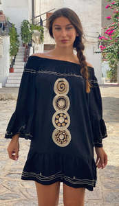 Offre Spéciale bohème robe d'été femmes filles décontracté Boho courte robe de plage manches bouffantes broderie florale gratuit dames vacances - Product Image 5