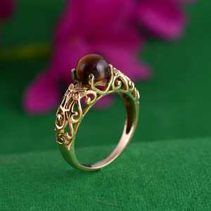 แหวนทองเหลืองลายเสือตาเสือสไตล์โบฮีเมียน ชุบทอง 18k ลายฉลุดอกไม้ แหวนขายส่งสำหรับผู้หญิง - Product Image 5