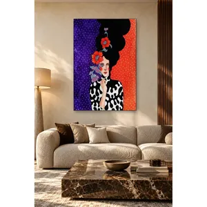 Fida Girl avec des fleurs rouges sur fond violet et orange, impression sur toile - Product Image 5