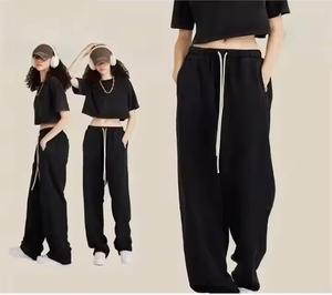 Wholesale Streetwear 350GSM Custom Made Logo And Design 100% Cotton Wide Thick Leg Vintage Acid Wash Sweatpants for Unisex 2025 - Product Image 1