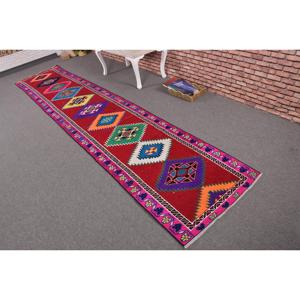 Vintage 2.6x12.7 ft <b>Runner</b> Rug, Turkish Rug, Herki <b>Red</b> Floral Rug - Product Image 2