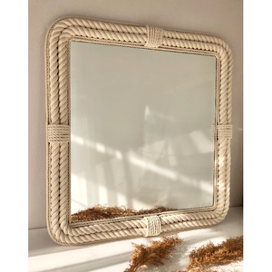 Espejo Náutico Costero Hecho a Mano, Espejo Decorativo de Pared con Marco de Cuerda de Algodón, Estilo Contemporáneo - Product Image 2