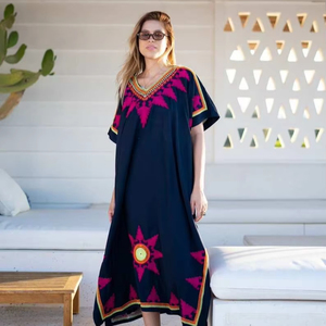 Kaftan de plage brodé en rayonne à motif floral tournesol époustouflant 2026 pour femme, grande taille, pour adultes, été - Product Image 1