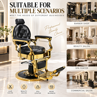 Fauteuil de Barbier Hydraulique de Luxe Doré en Cuir PU Noir Inclinable avec Repose-Pieds pour Salon de Coiffure Professionnel