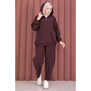 Conjunto Casual de Dos Piezas con Capucha y Cierre de Cremallera, Talla XL, Holgado, para Otoño e Invierno, Tela Acanalada - Product Image 5
