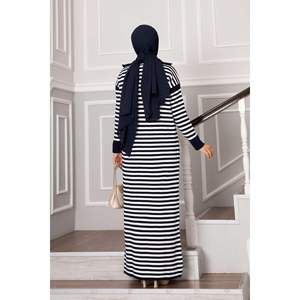 Robe rayée zippée en maille Bleu Marine - Product Image 4