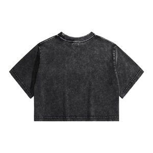 เสื้อยืดผู้หญิงย้อนยุคแบบวินเทจเสื้อครอปสีดำคอกลมเสื้อครอปฟอกสีสำหรับฤดูร้อนโลโก้ตามสั่ง - Product Image 6