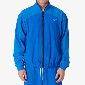 Vêtements de sport décontractés d'hiver à capuche en deux pièces vintage uni surdimensionné avec fermeture éclair coupe-vent survêtement pour hommes - Product Image 5