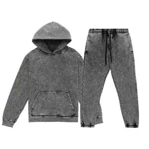 Streetwear personnalisé pour hommes, survêtement vintage délavé à l'acide, ensemble de pantalons de survêtement à capuche imprimés 100% coton pour l'hiver - Product Image 3
