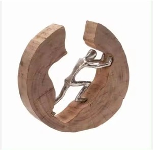 Wholesale Price Wooden Circle Human Pushing Home & Table Decoration Item Electro Plating Sculpture in Resin & Metal - Product Image 1