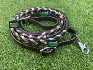 Orse Equipment Rênes de cheval en cuir tressé Feuille de dentelle Mantellic argentée 8 pieds de long Taille complète du cheval Rênes de cheval en cuir véritable - Product Image 4