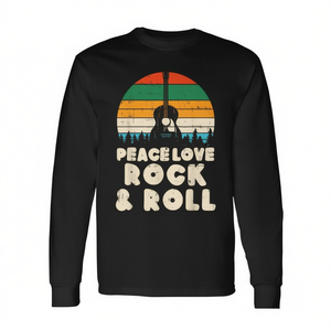 T-shirt hippie à manches longues, style rétro des années 80, avec motif guitare Peace Love Rock N Roll, style vintage promotionnel - Product Image 2