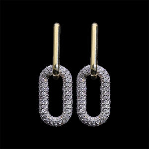 Boucles d'oreilles créoles en diamant en or 14 carats pour femmes 0.74CTW diamants naturels taille ronde conception de goutte de lien ovale avec réglage pavé - Product Image 6